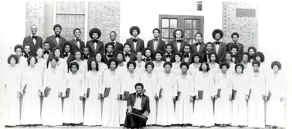 Carl G. Harris Jr. (front, center) with the Virginia State College Choir in the mid-1970s